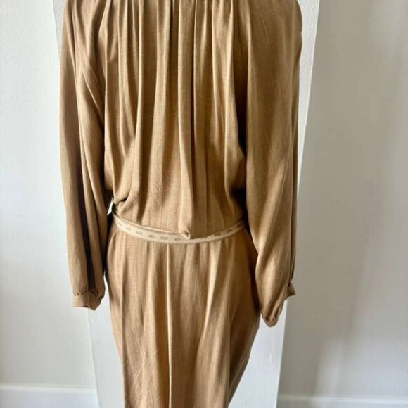 A.G.G.E.L. Greece Designer Linen-Blend Belted Dress – Camel, Size Large - Picture 7 of 8